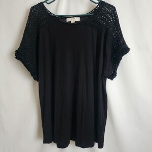 LOFT Plus Black Crochet Sleeve Top